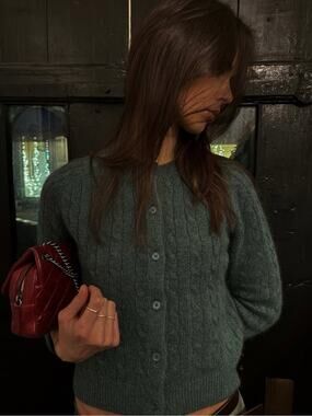NWT Doen Penrose Alpaca Wool Button Cable Knit Sweater Cardigan Top Spruce Green